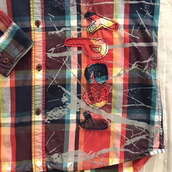 Desigual Colorful Red Plaid Long Sleeve Cotton Collared Mens Shirt NWOT - M/L - Picture 4 of 9
